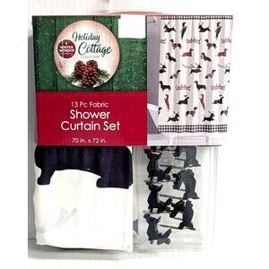 Holiday Cottage Dachshunds Through the Snow Shower Curtain and Hooks Bath NEW
